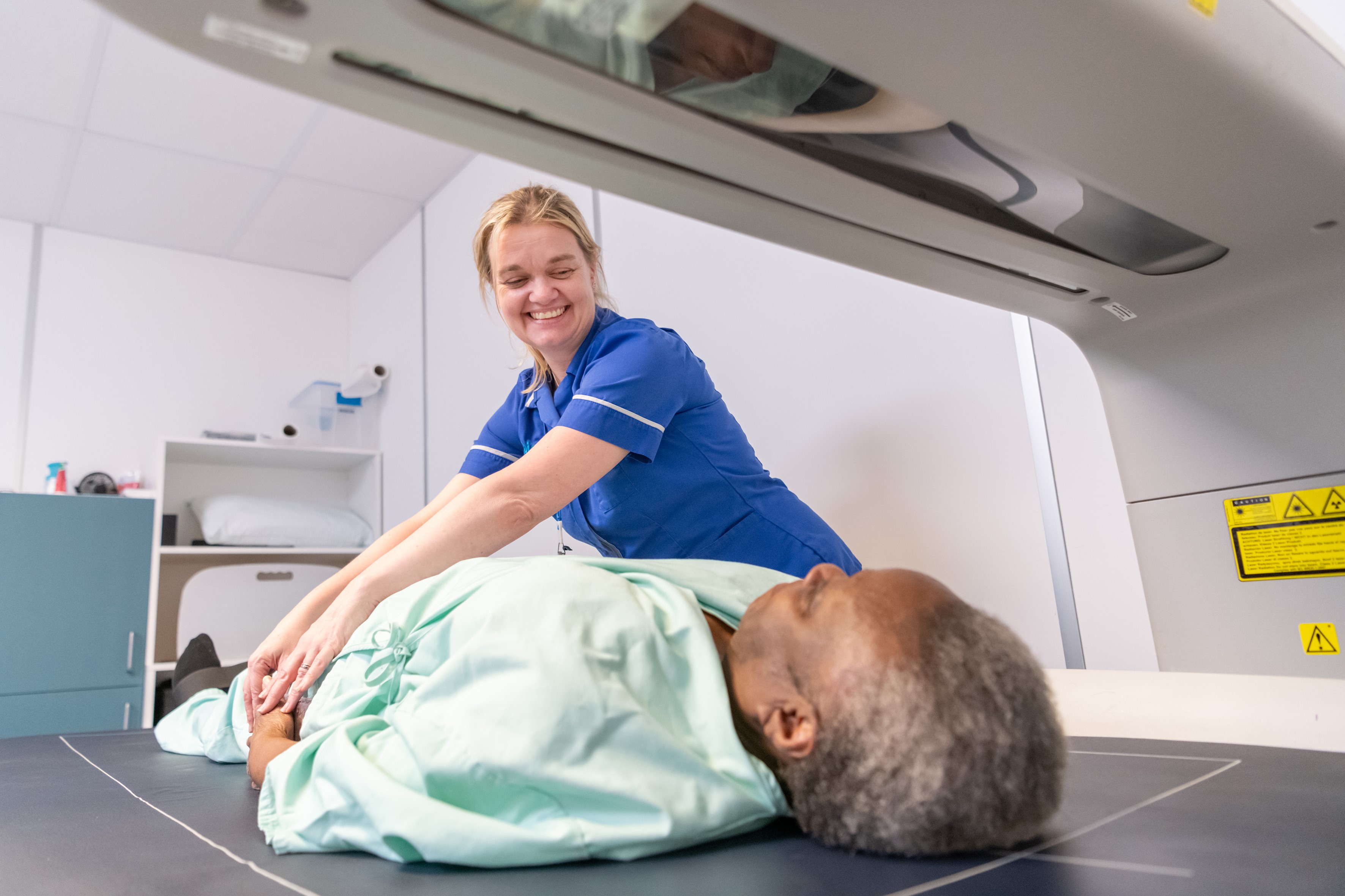 UK Biobank participant undergoing a bone density scan