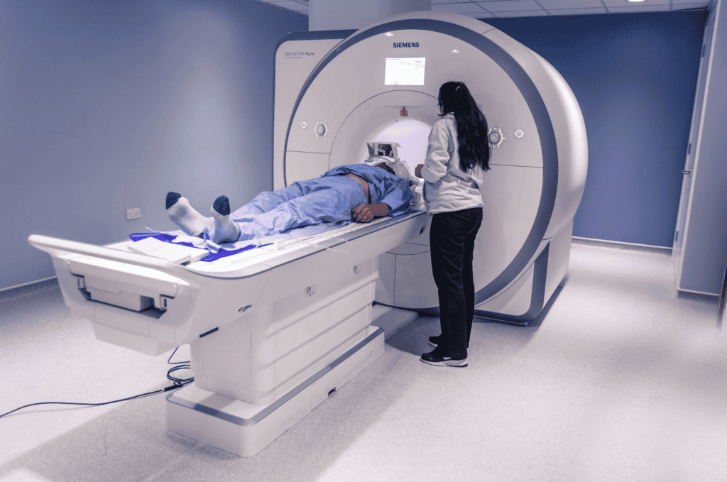 A person in an MRI scanner