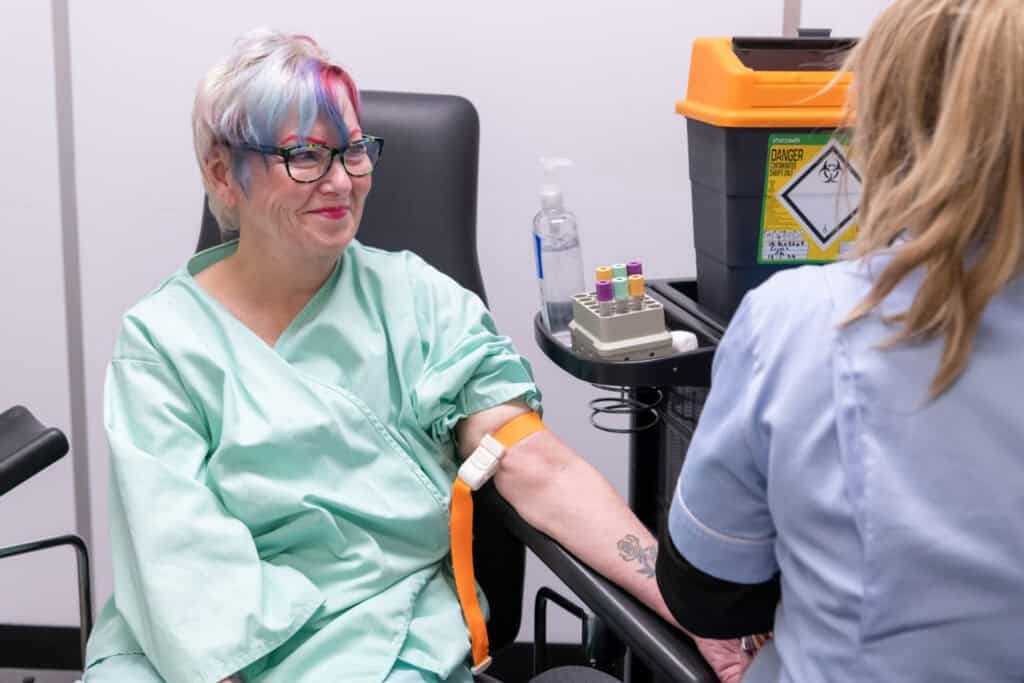 A lady gets her blood taken