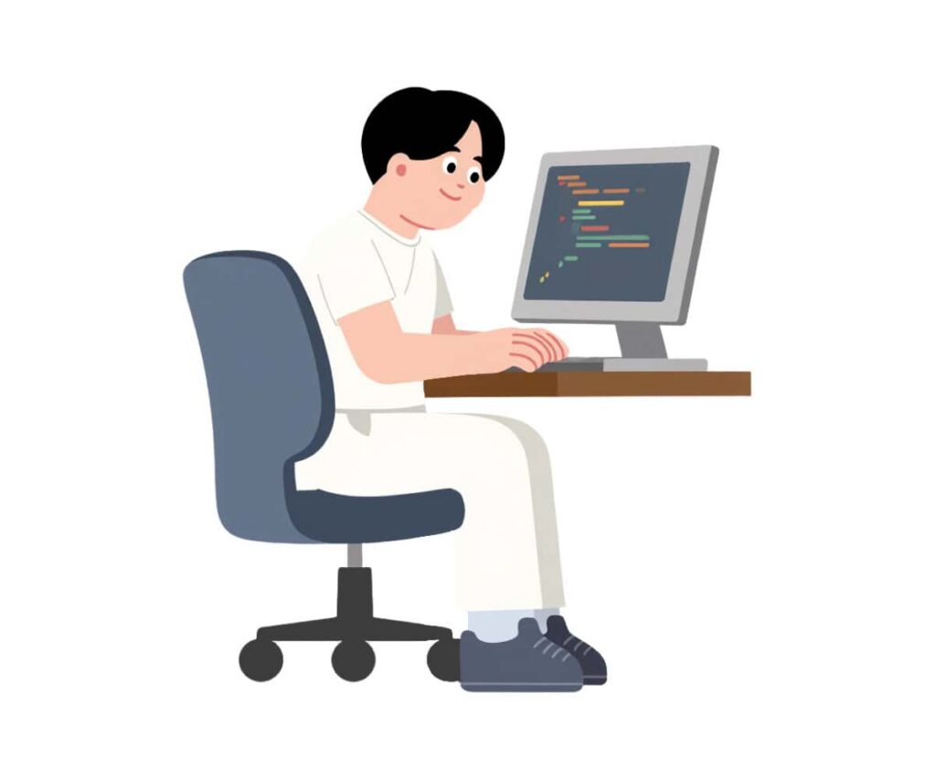 Cartoon: A researcher sits at a computer screen