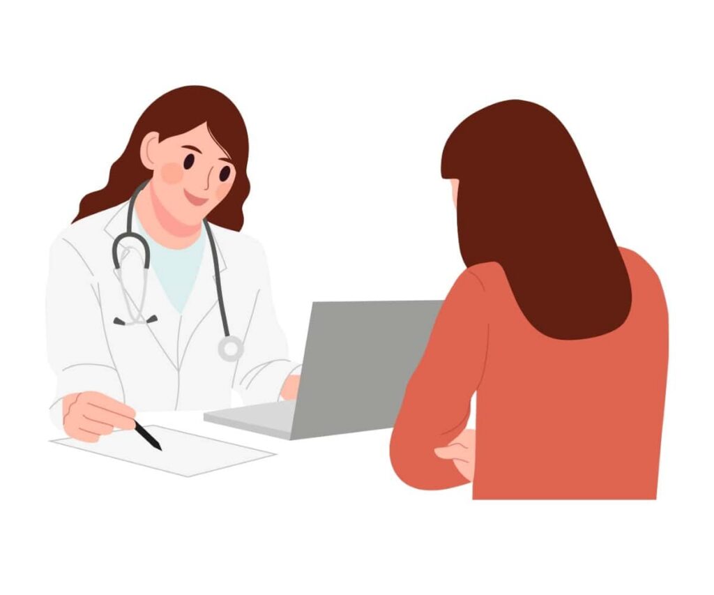 Cartoon: A GP sits in front of a patient talking